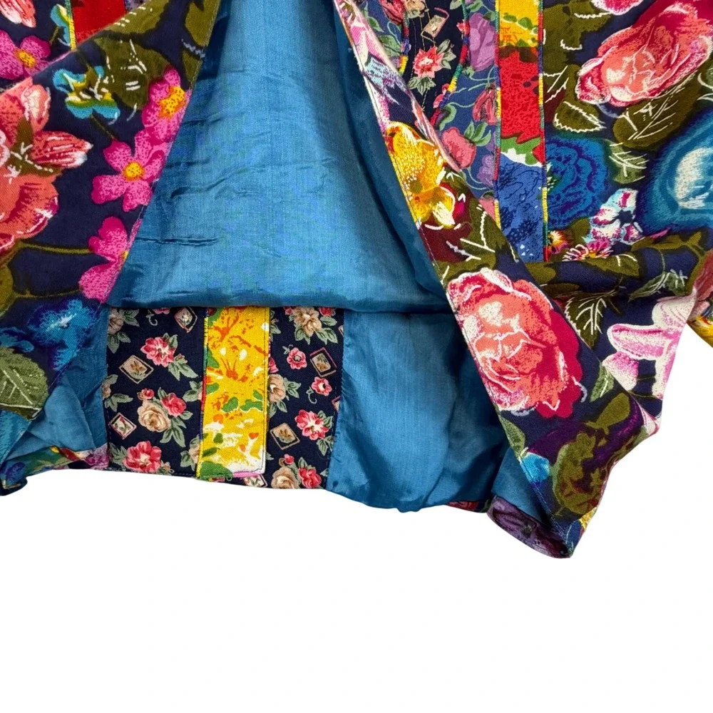 Sandy Starkman Art Jacket M Quilted Patchwork Hearts Floral Rayon Boho VTG - Picture 12 of 16